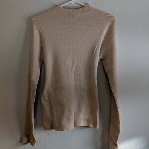 *3/$25* Pink Lily Women's Tan Ribbed Turtleneck Sweater with Tie - Size XL